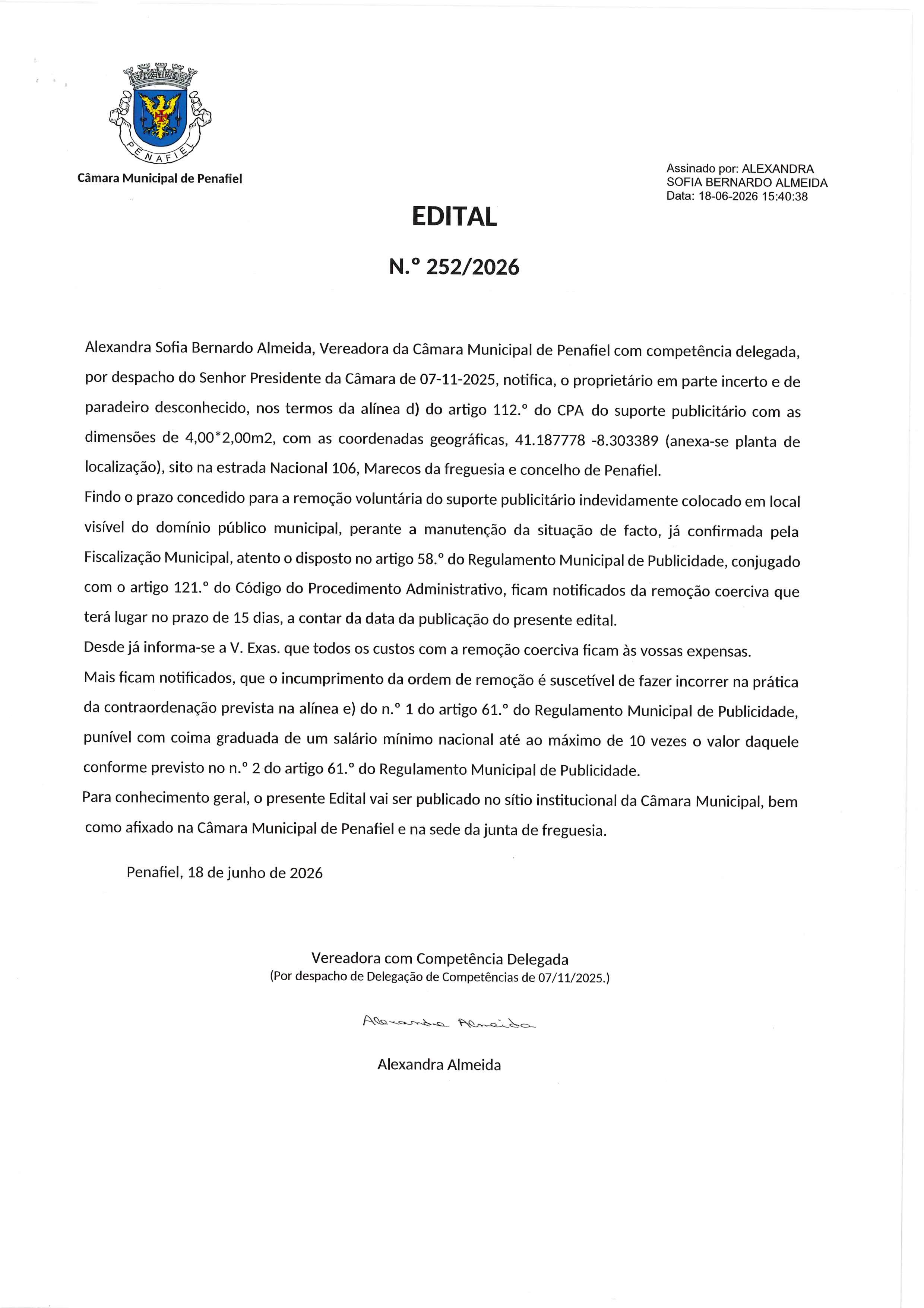 Edital nº 252 - CÂMARA MUNICIPAL DE PENAFIEL