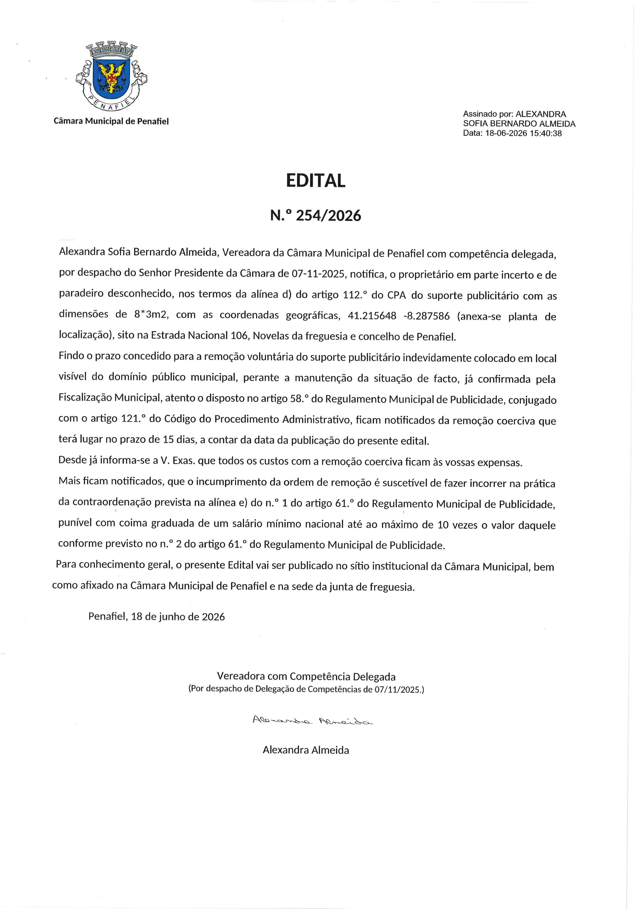 Edital nº 254 - CÂMARA MUNICIPAL DE PENAFIEL
