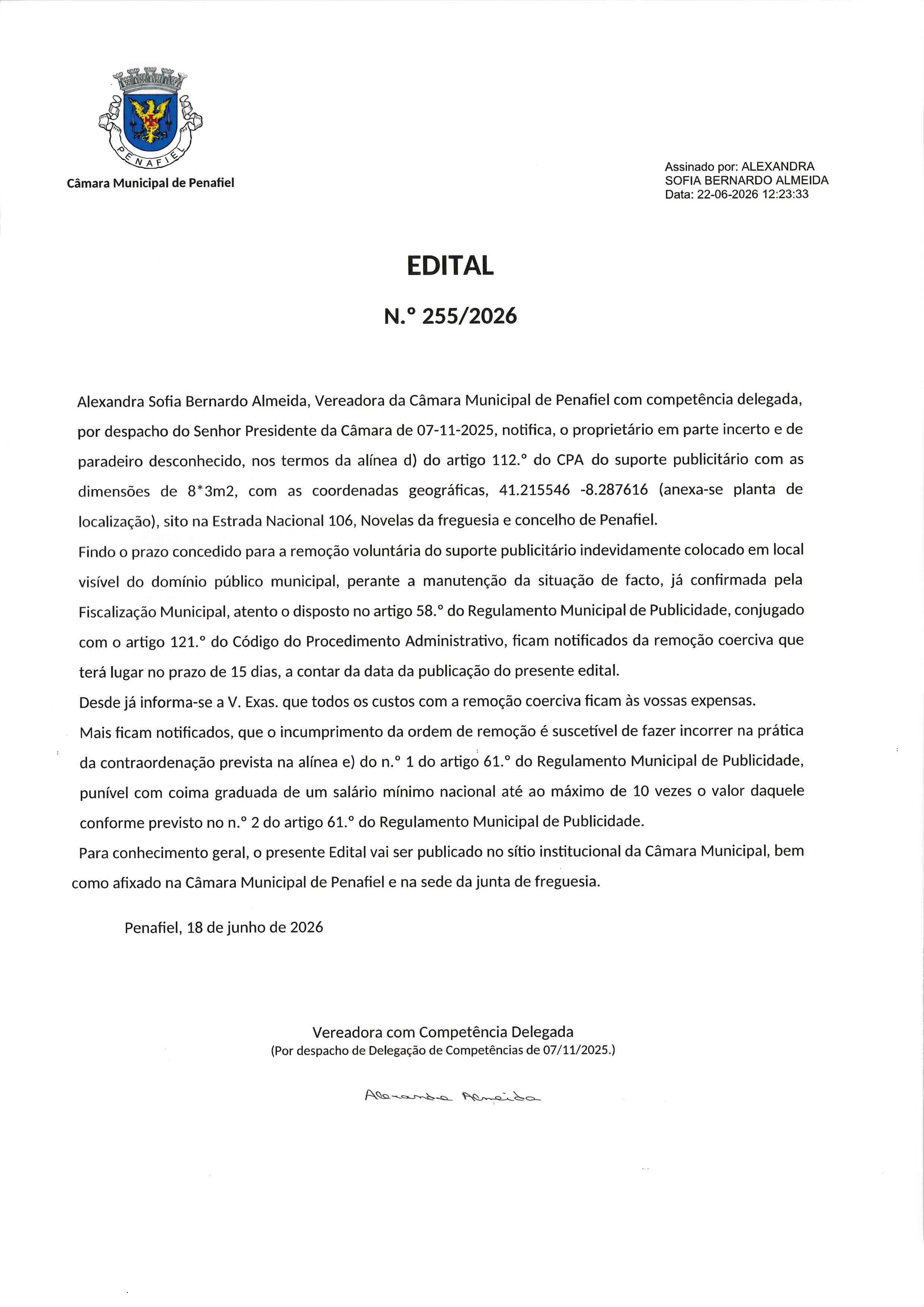 Edital nº 255 - CÂMARA MUNICIPAL DE PENAFIEL