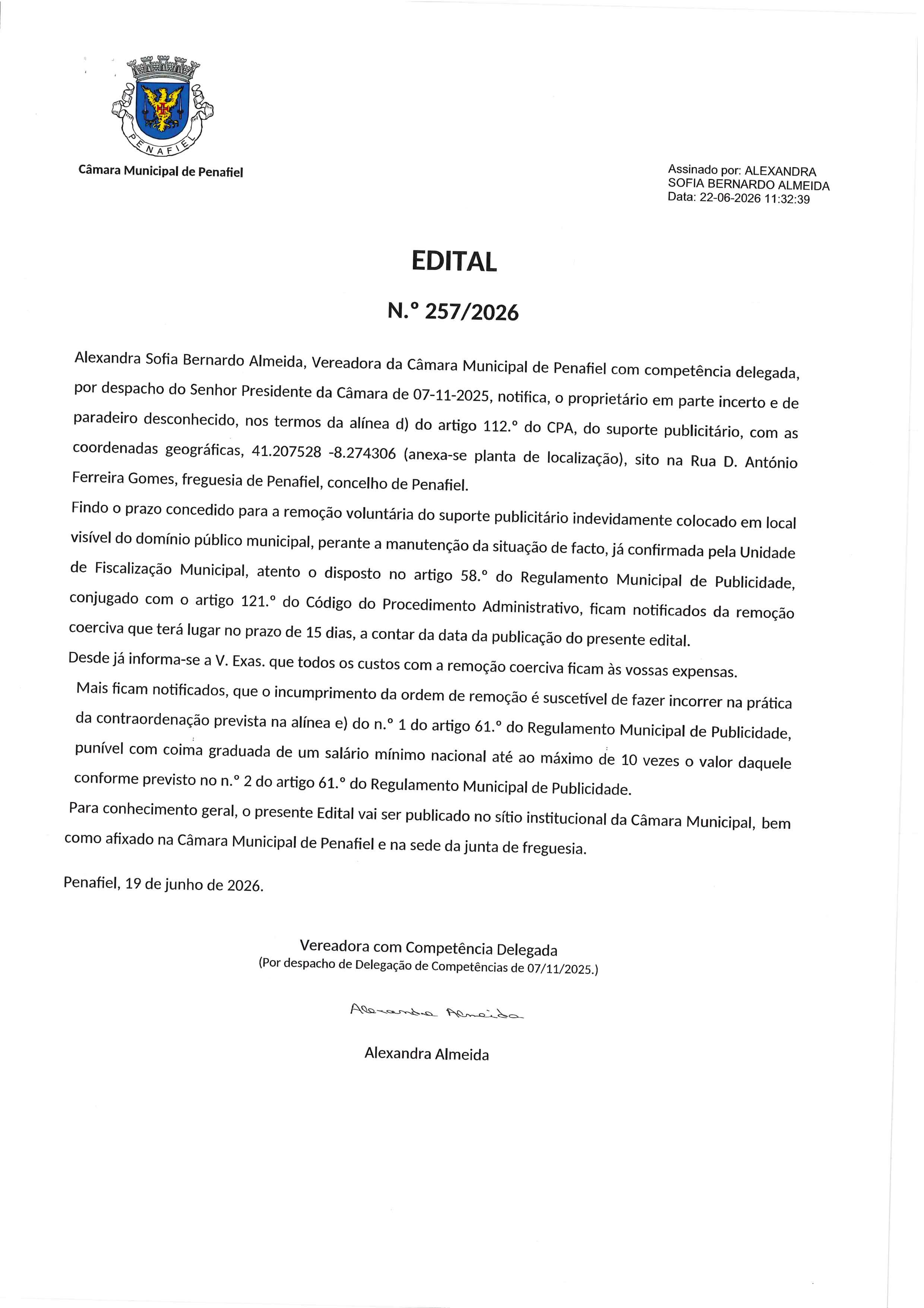 Edital nº 257 - CÂMARA MUNICIPAL DE PENAFIEL